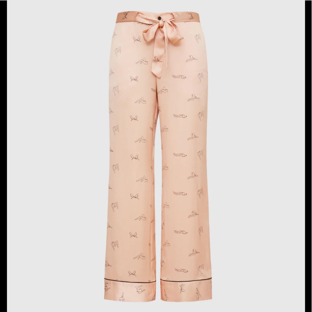 Silk-Blend Peach Printed Pajama Pants with Tie Waist